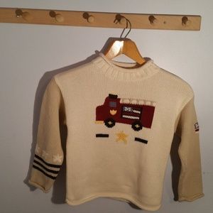 COPY - Harry & Me Size 7 Fire Truck Pattern White Sweater